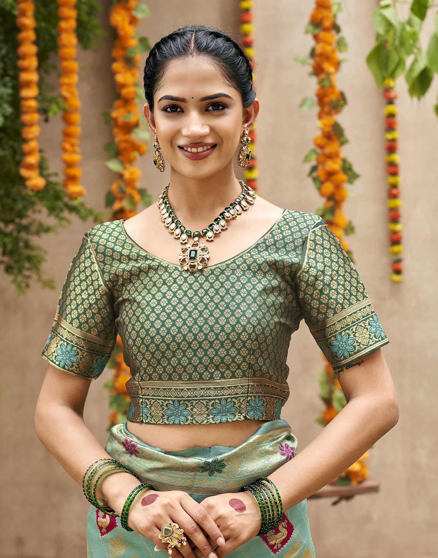 Teal Green Silk Woven Banarasi Saree