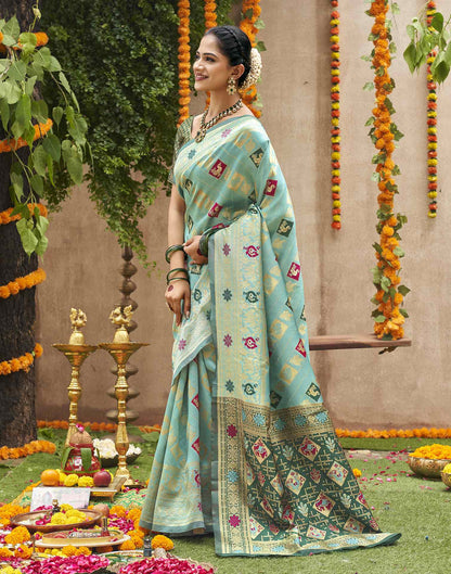 Teal Green Silk Woven Banarasi Saree