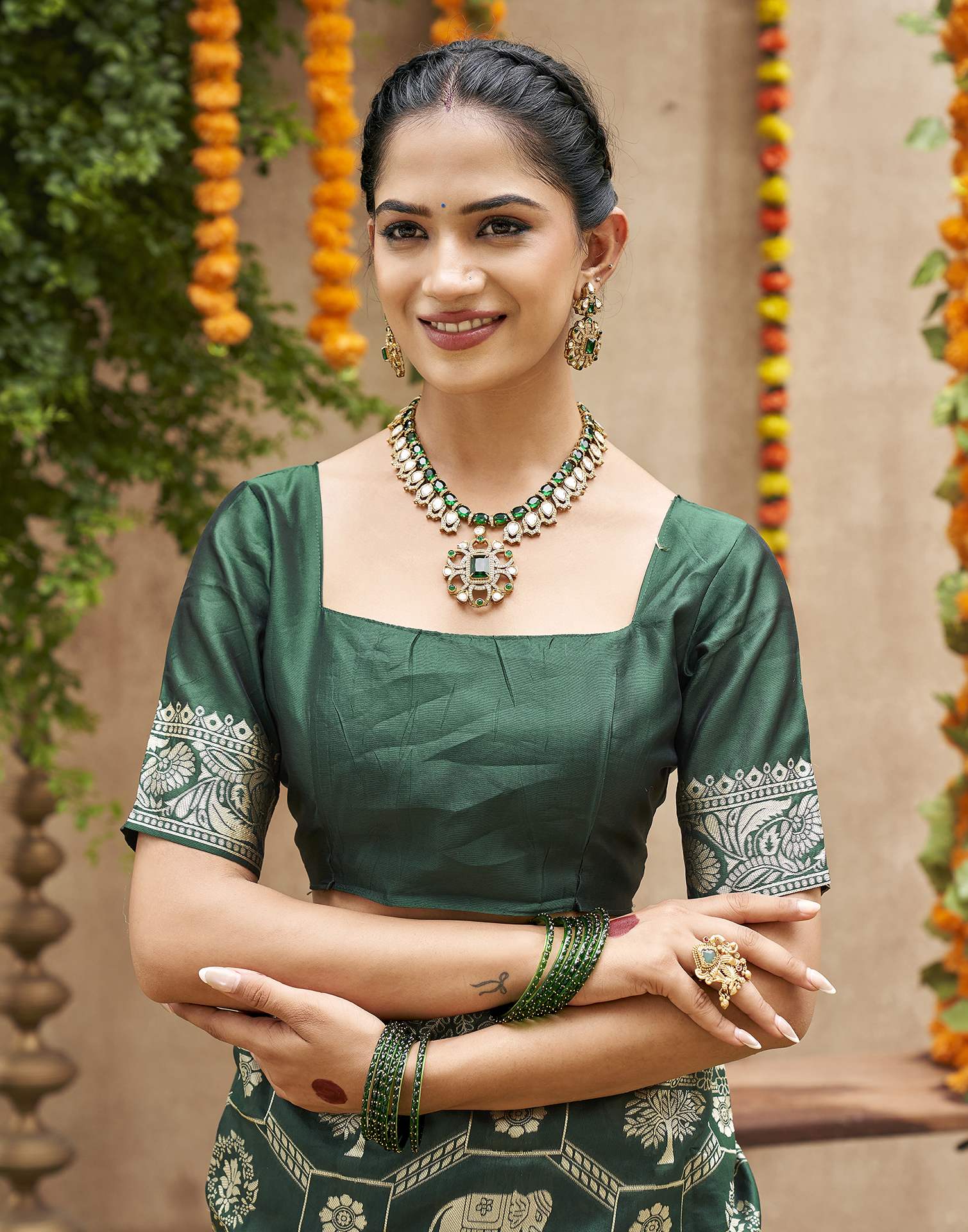 Dark Green Silk Woven Banarasi Saree