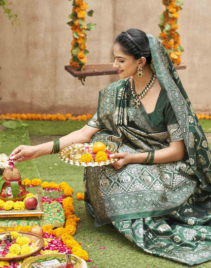 Dark Green Silk Woven Banarasi Saree