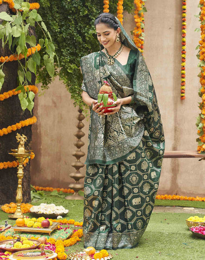 Dark Green Silk Woven Banarasi Saree
