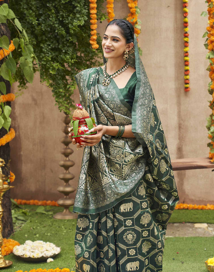 Dark Green Silk Woven Banarasi Saree