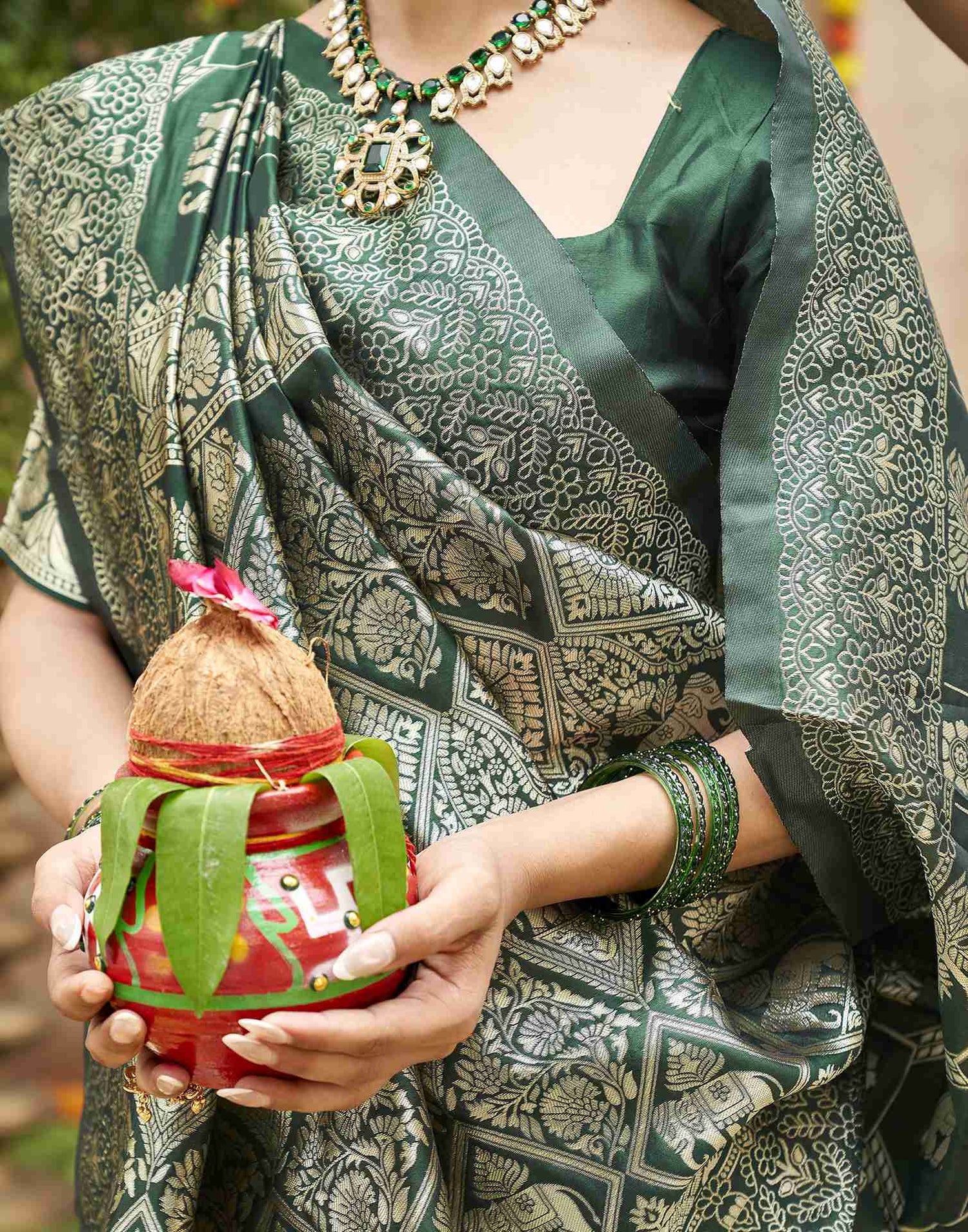 Dark Green Silk Woven Banarasi Saree