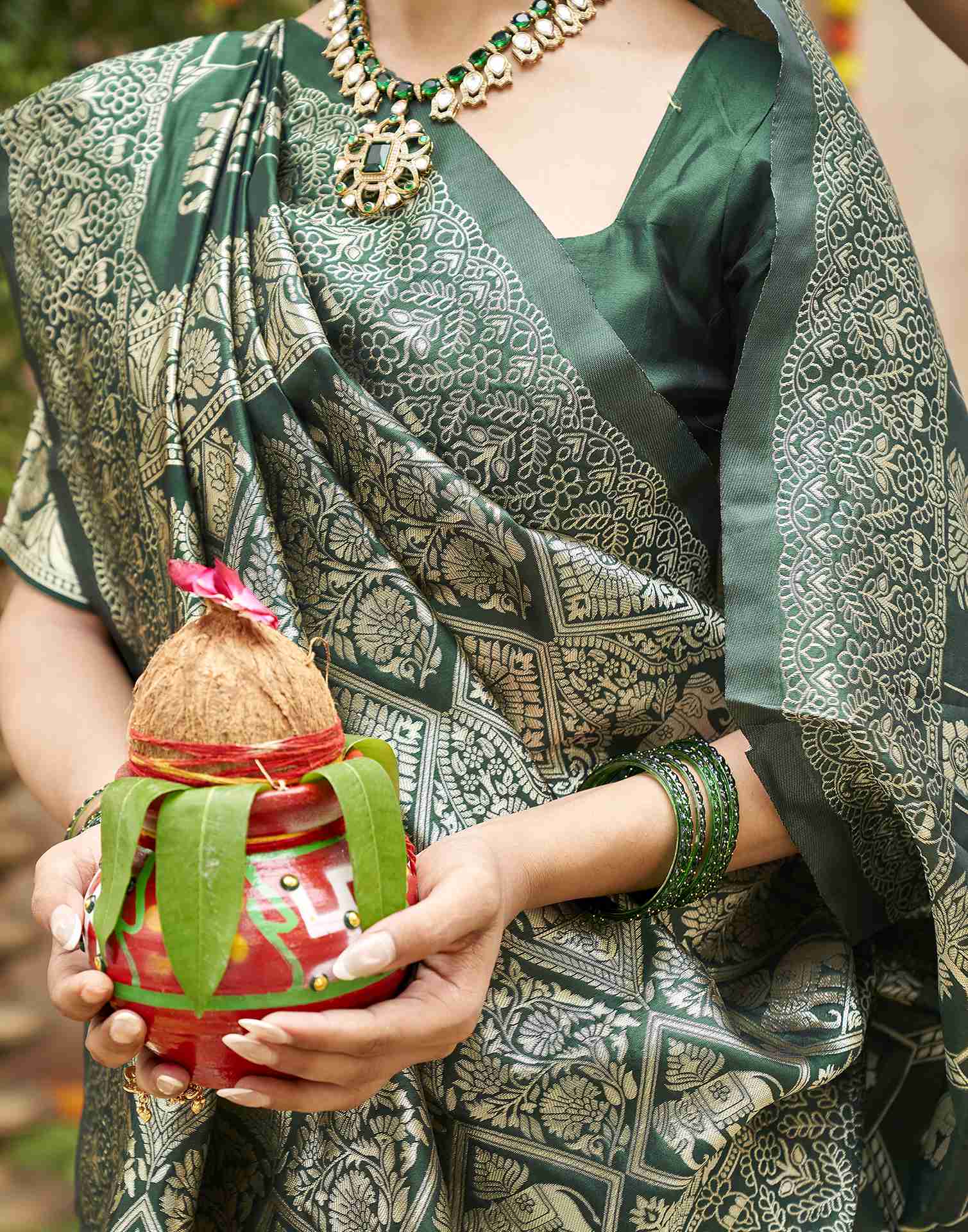 Dark Green Silk Woven Banarasi Saree