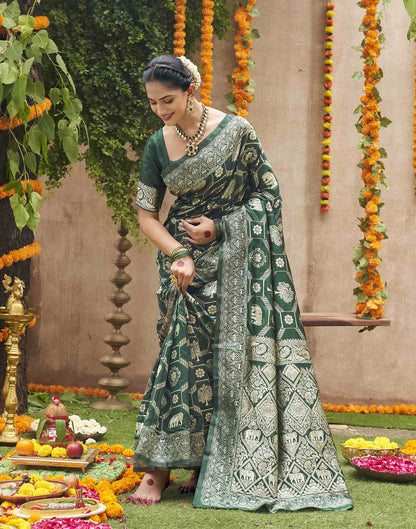 Dark Green Silk Woven Banarasi Saree