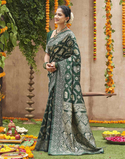 Dark Green Silk Woven Banarasi Saree