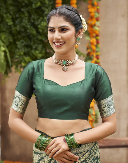 Dark Green Silk Woven Banarasi Saree