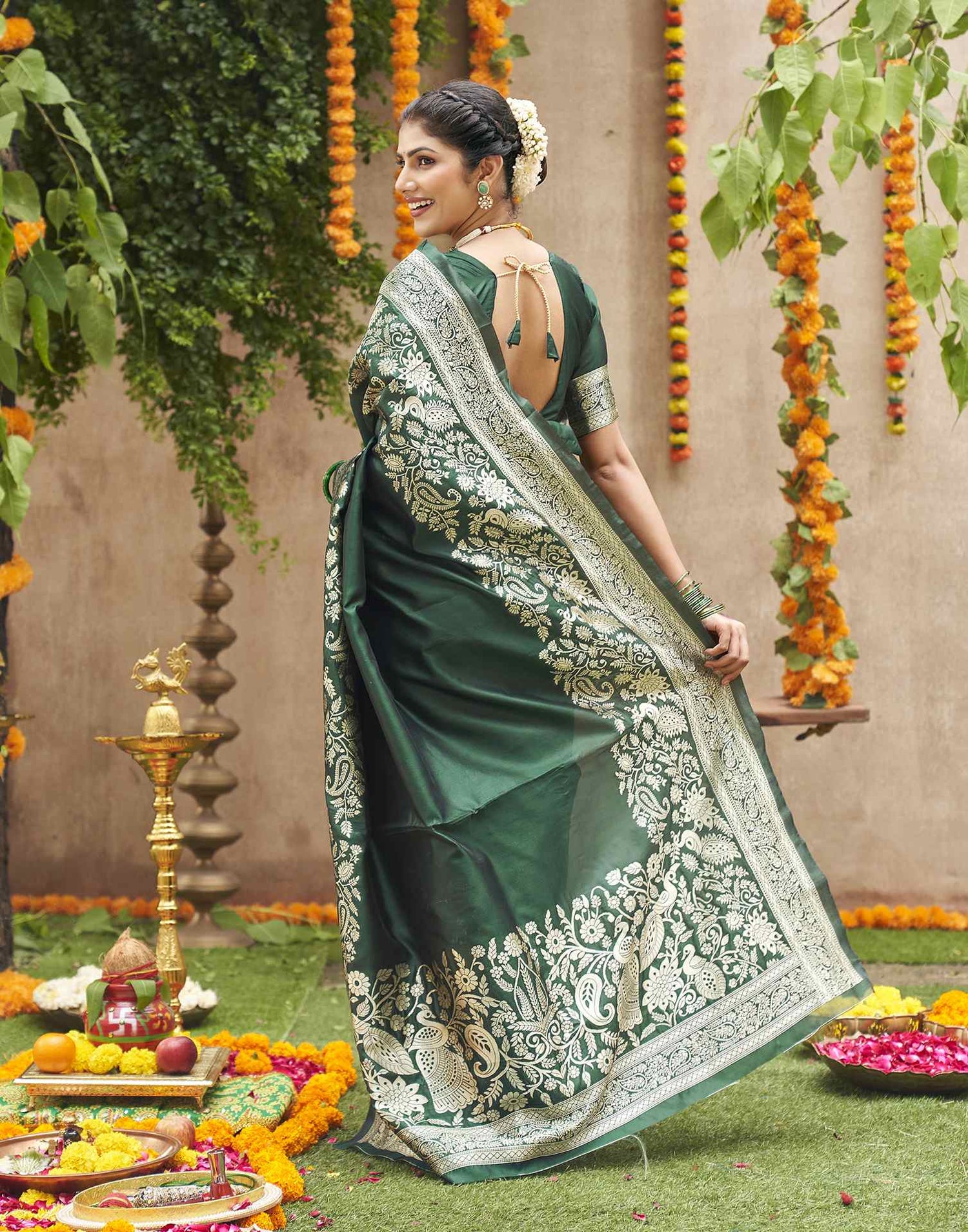 Dark Green Silk Woven Banarasi Saree
