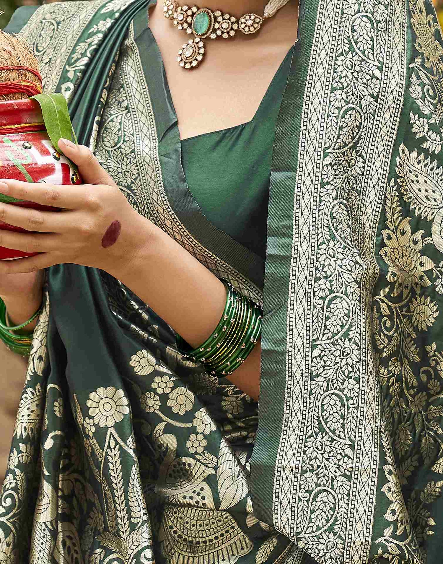 Dark Green Silk Woven Banarasi Saree