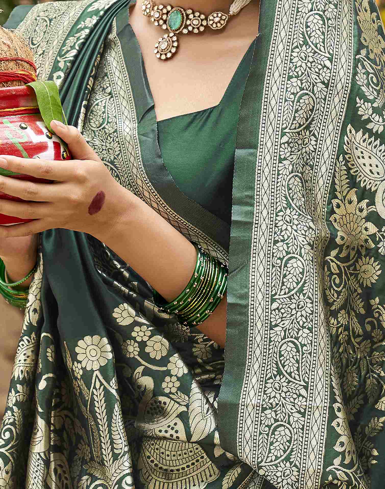 Dark Green Silk Woven Banarasi Saree