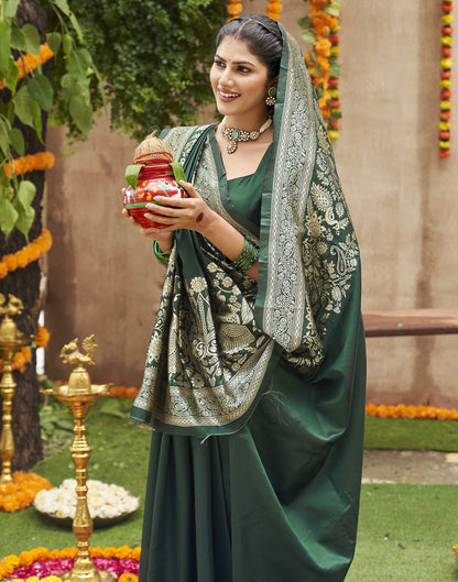 Dark Green Silk Woven Banarasi Saree