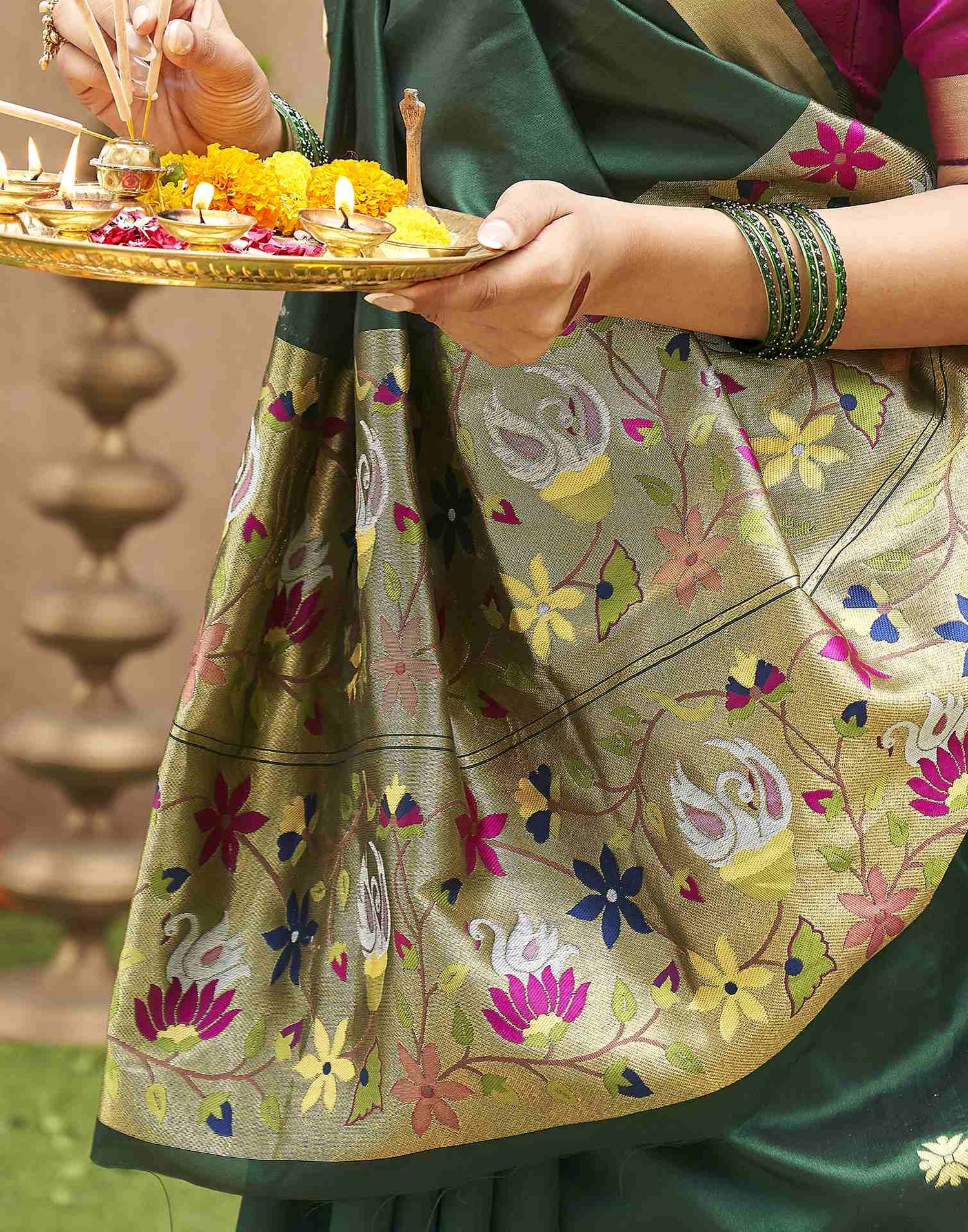 Dark Green Silk Woven Banarasi Saree