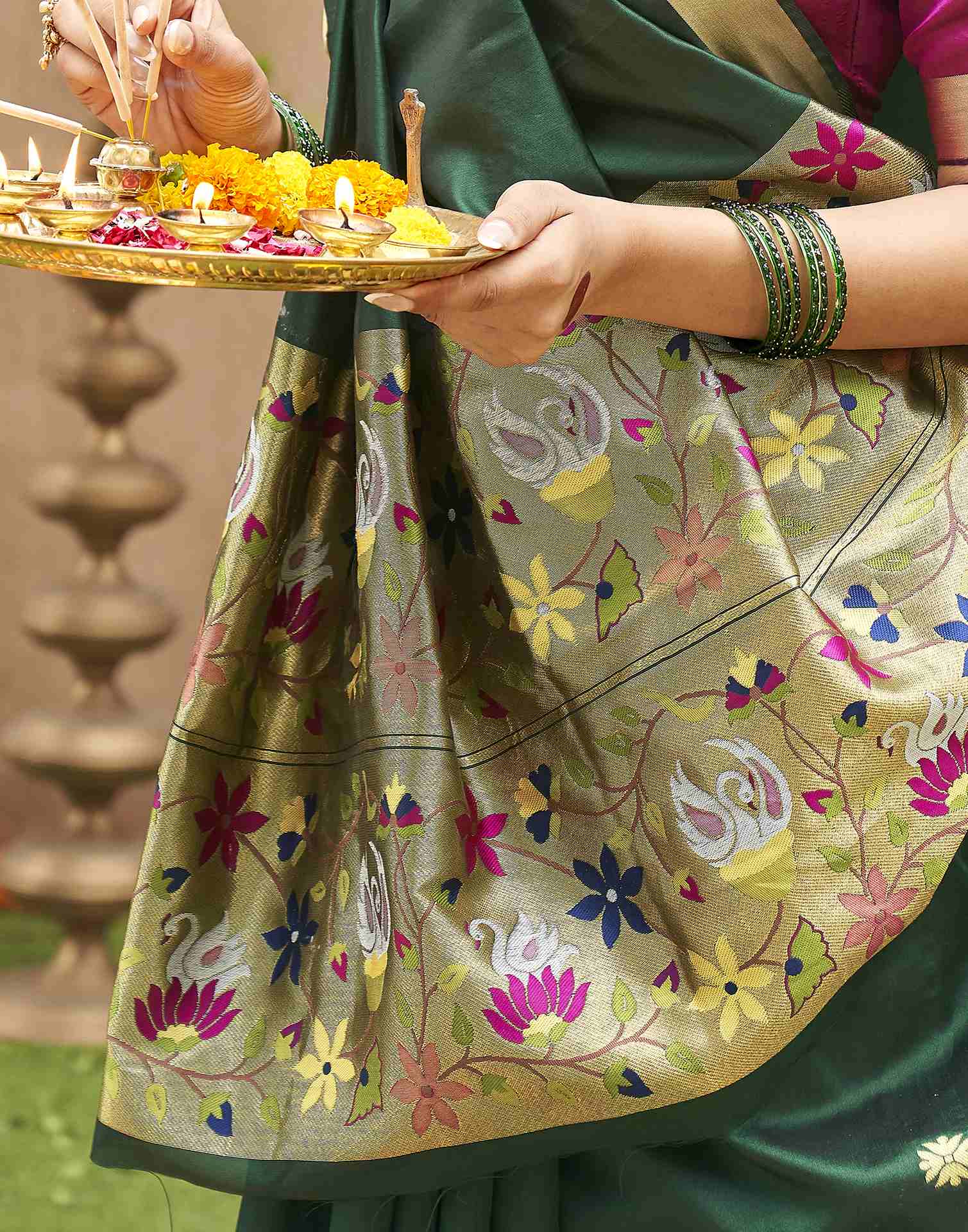 Dark Green Silk Woven Banarasi Saree