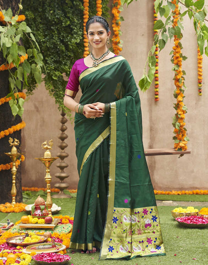 Dark Green Silk Woven Banarasi Saree
