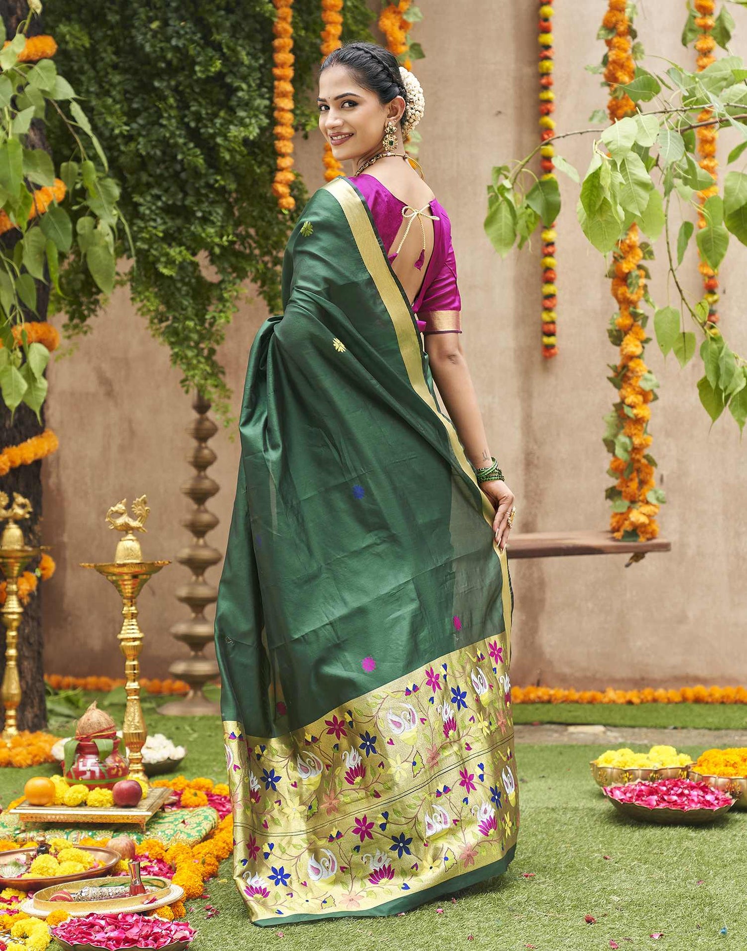 Dark Green Silk Woven Banarasi Saree