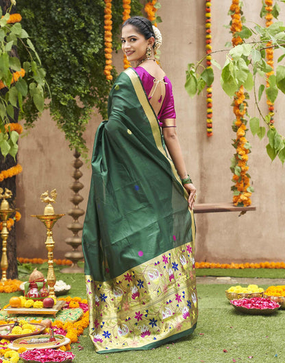Dark Green Silk Woven Banarasi Saree
