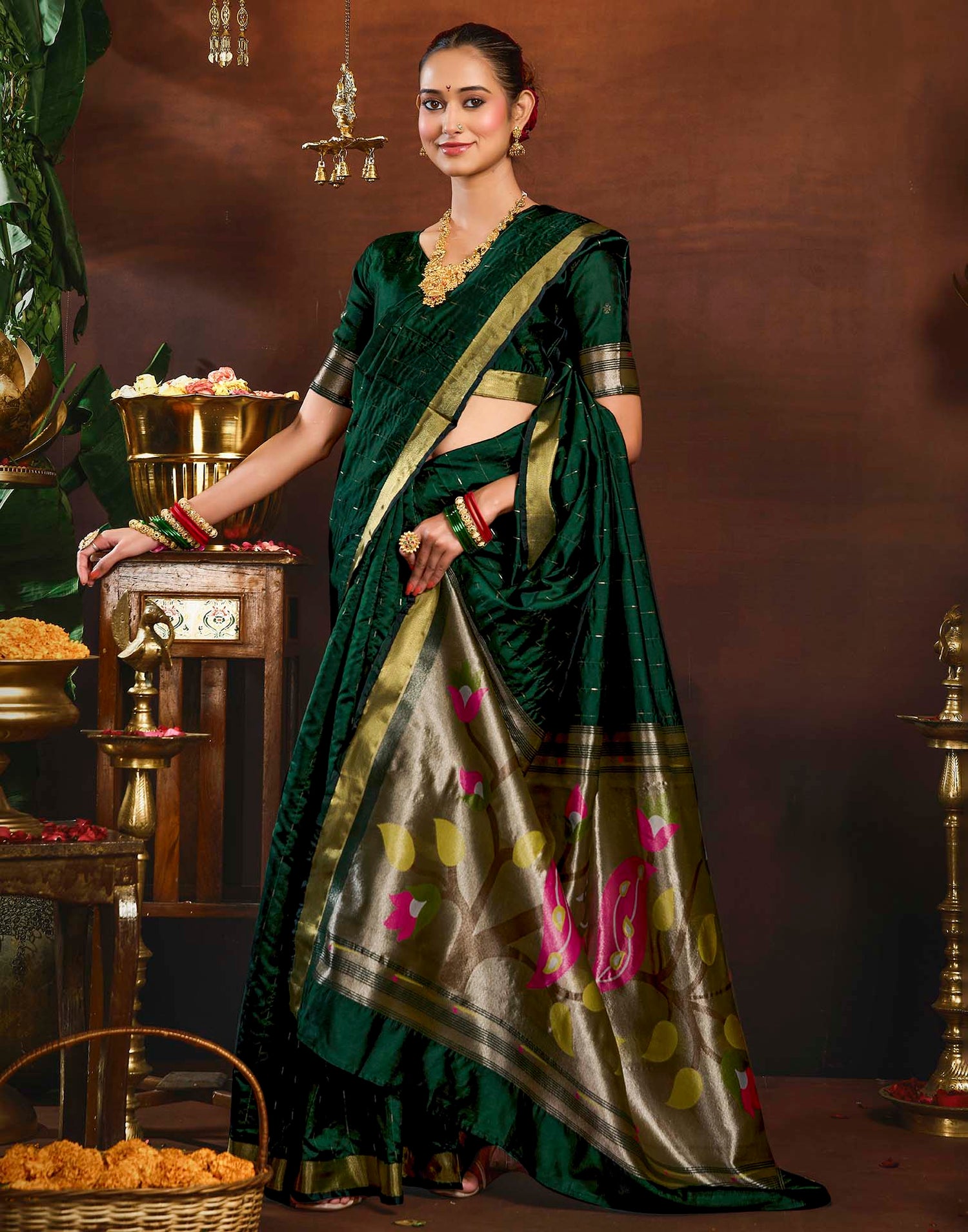 Dark Green Silk Woven Paithani Saree