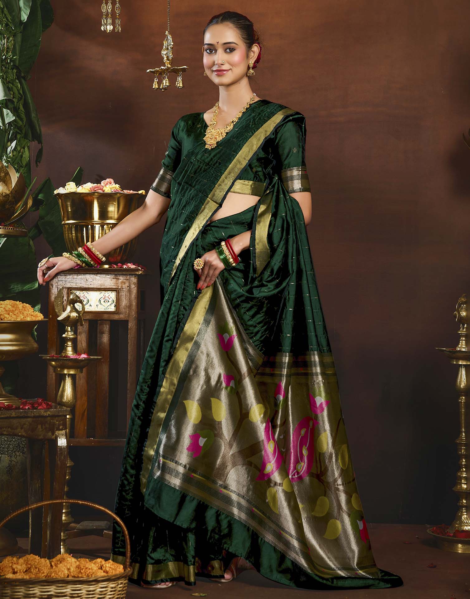 Dark Green Silk Woven Paithani Saree