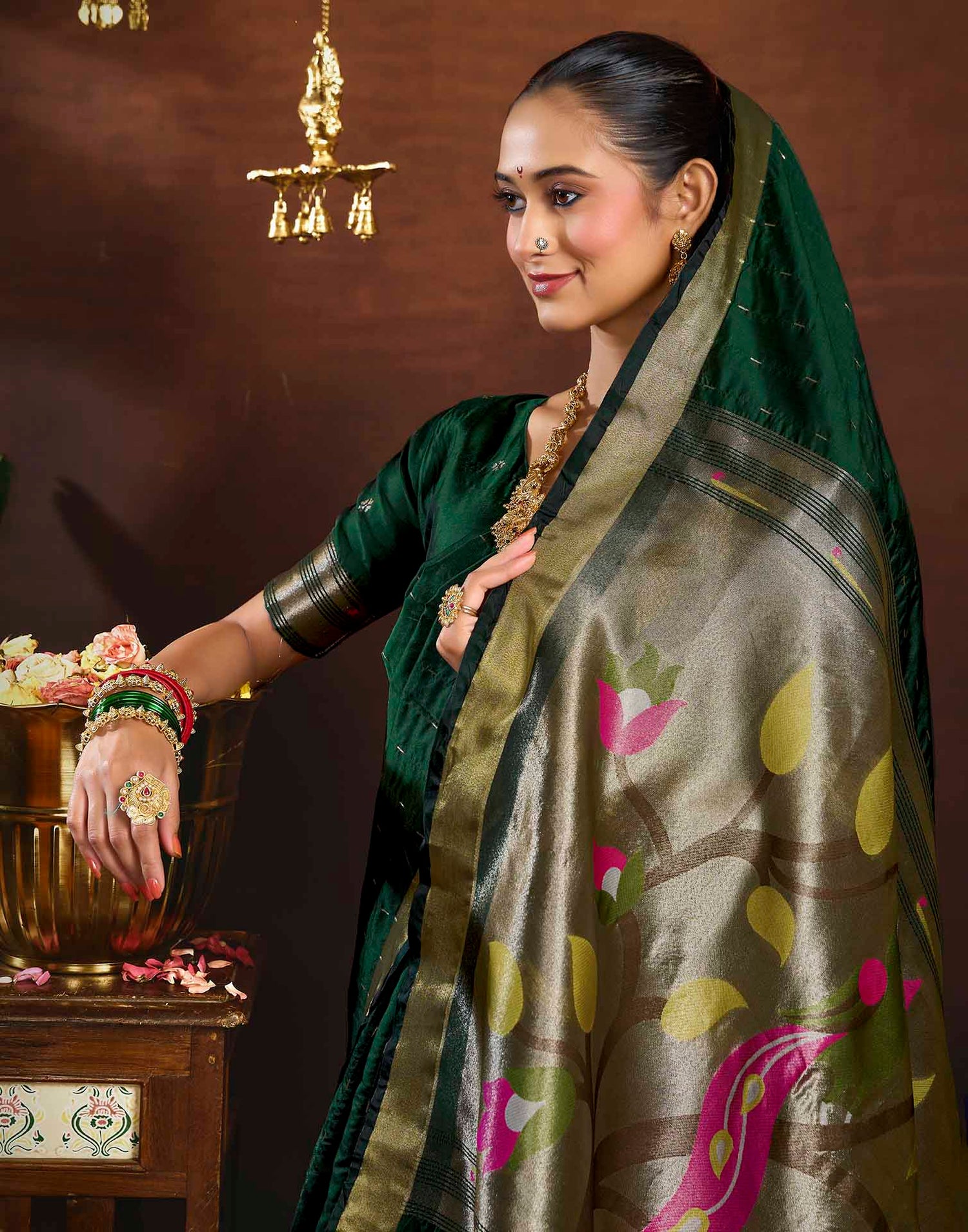 Dark Green Silk Woven Paithani Saree