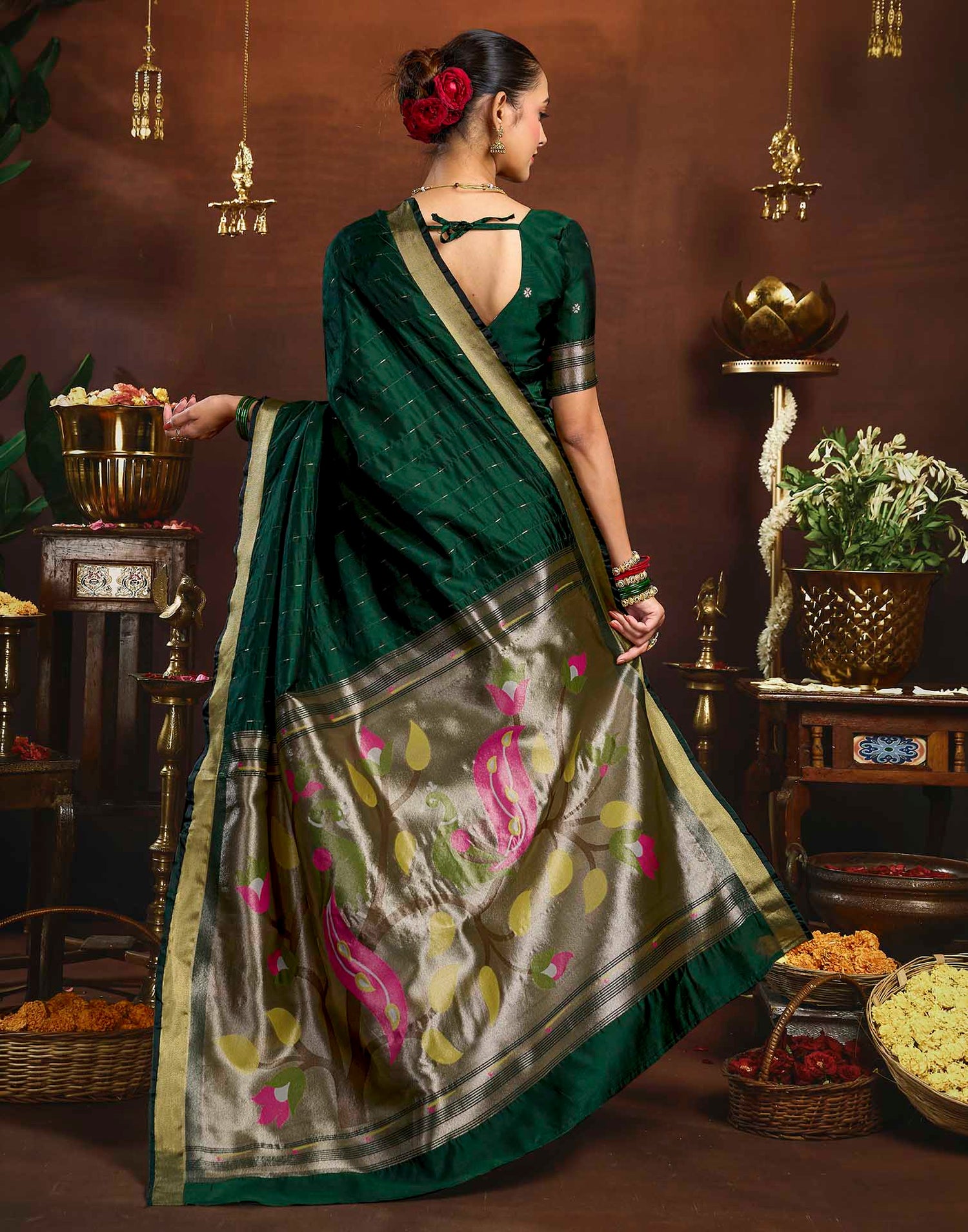 Dark Green Silk Woven Paithani Saree
