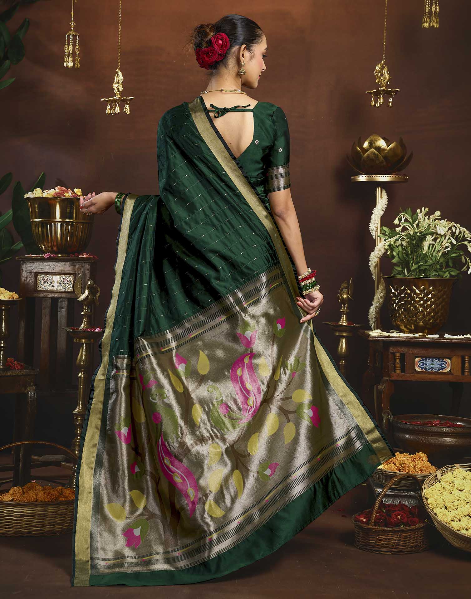 Dark Green Silk Woven Paithani Saree