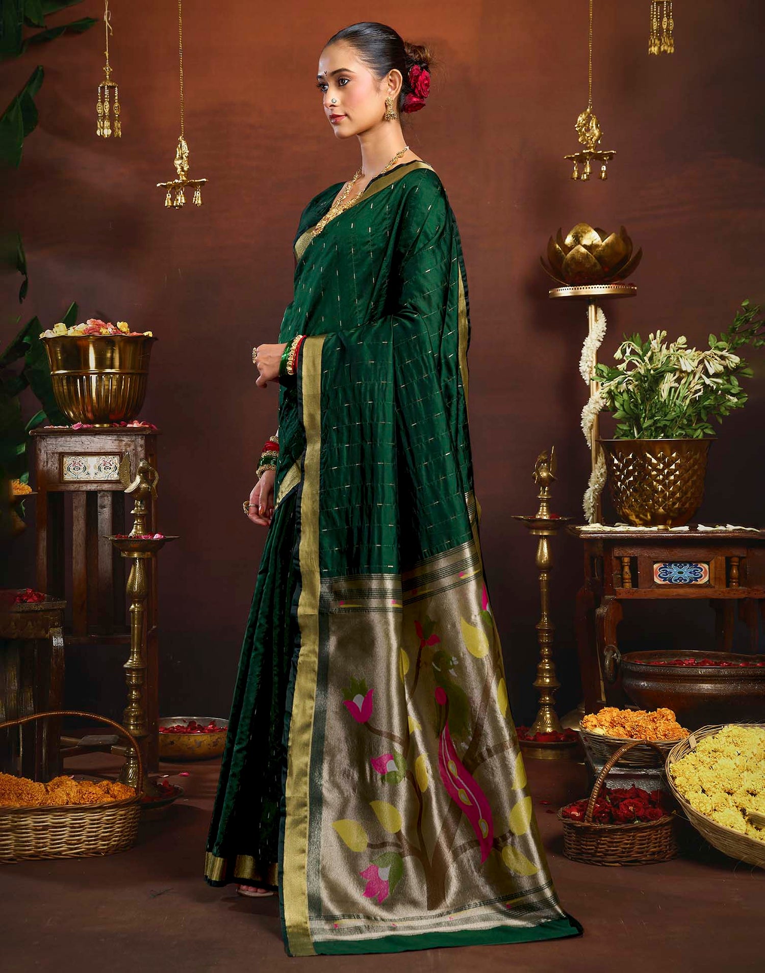 Dark Green Silk Woven Paithani Saree