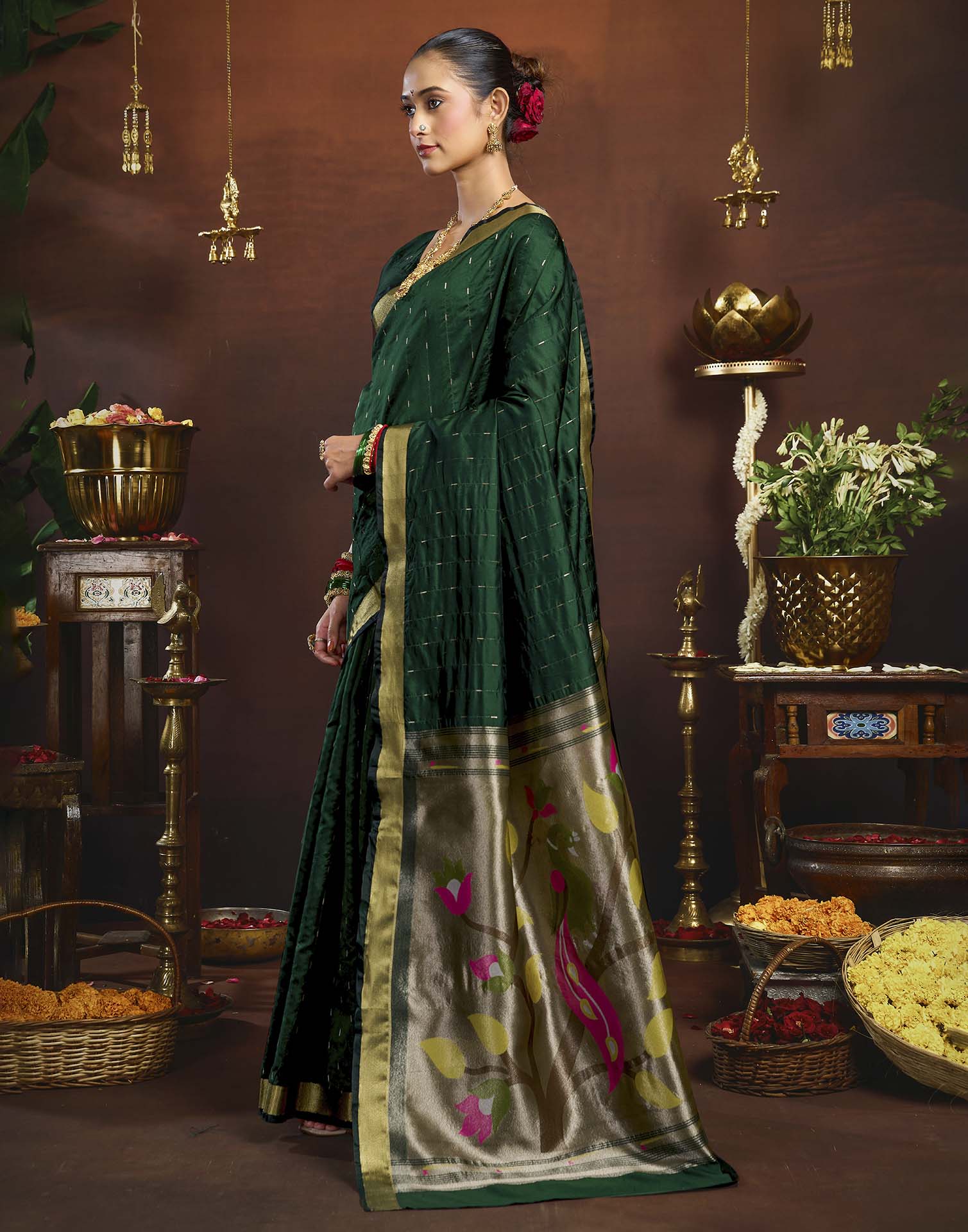 Dark Green Silk Woven Paithani Saree