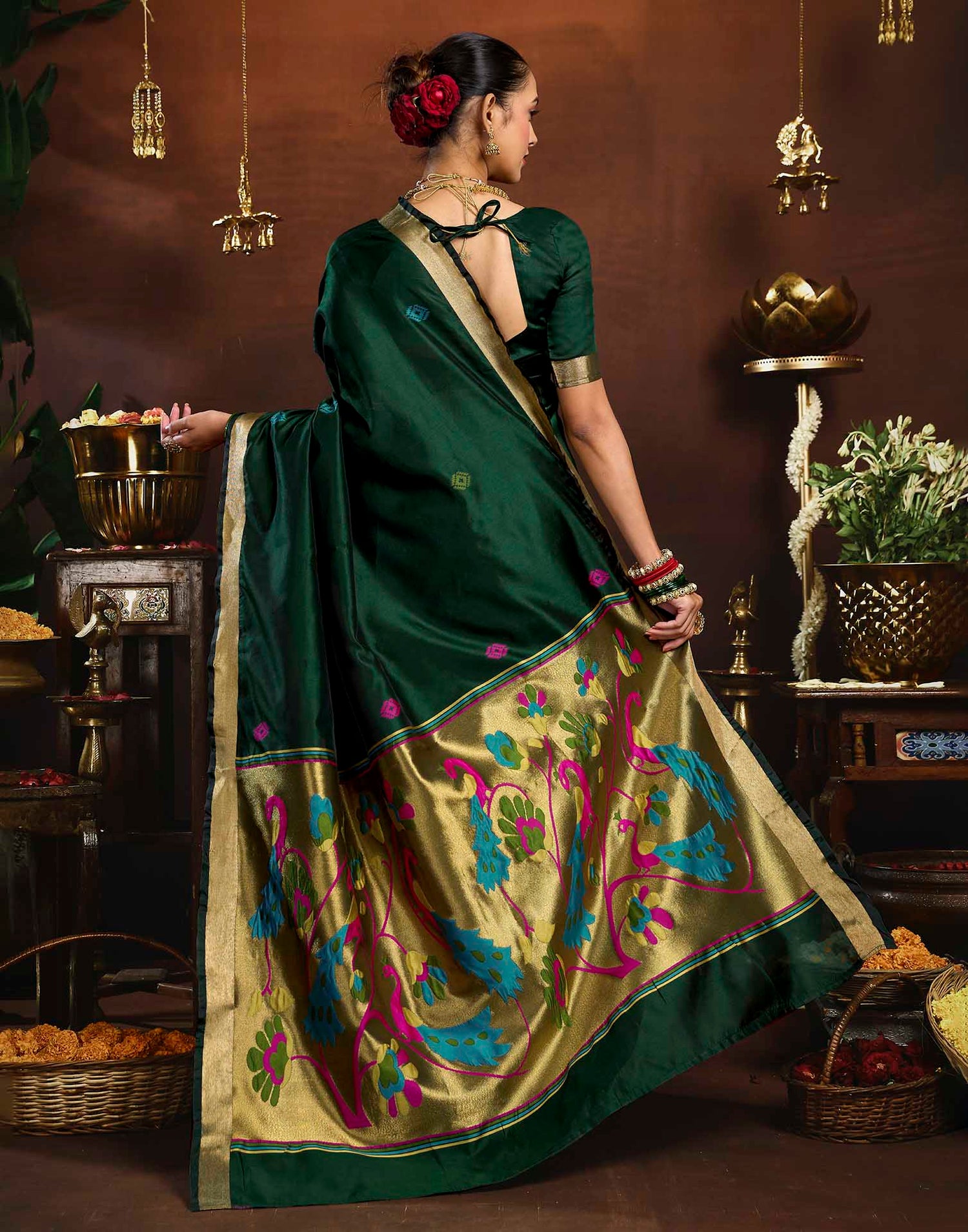 Dark Green Silk Woven Paithani Saree
