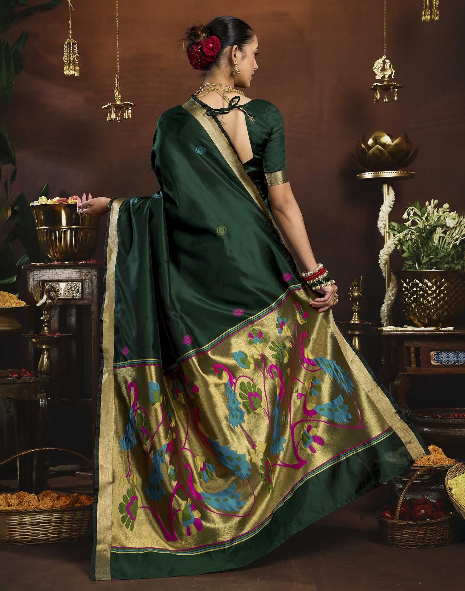 Dark Green Silk Woven Paithani Saree