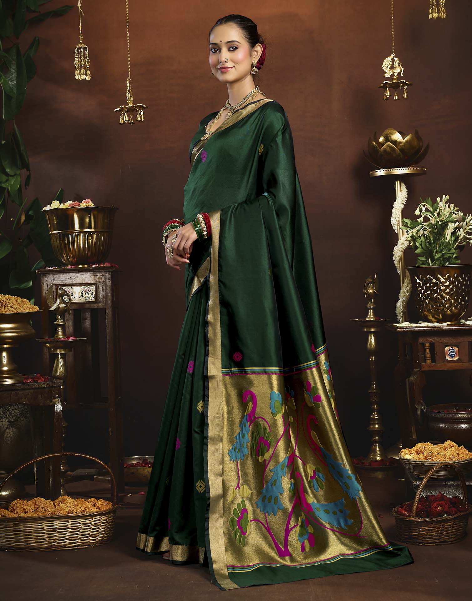 Dark Green Silk Woven Paithani Saree