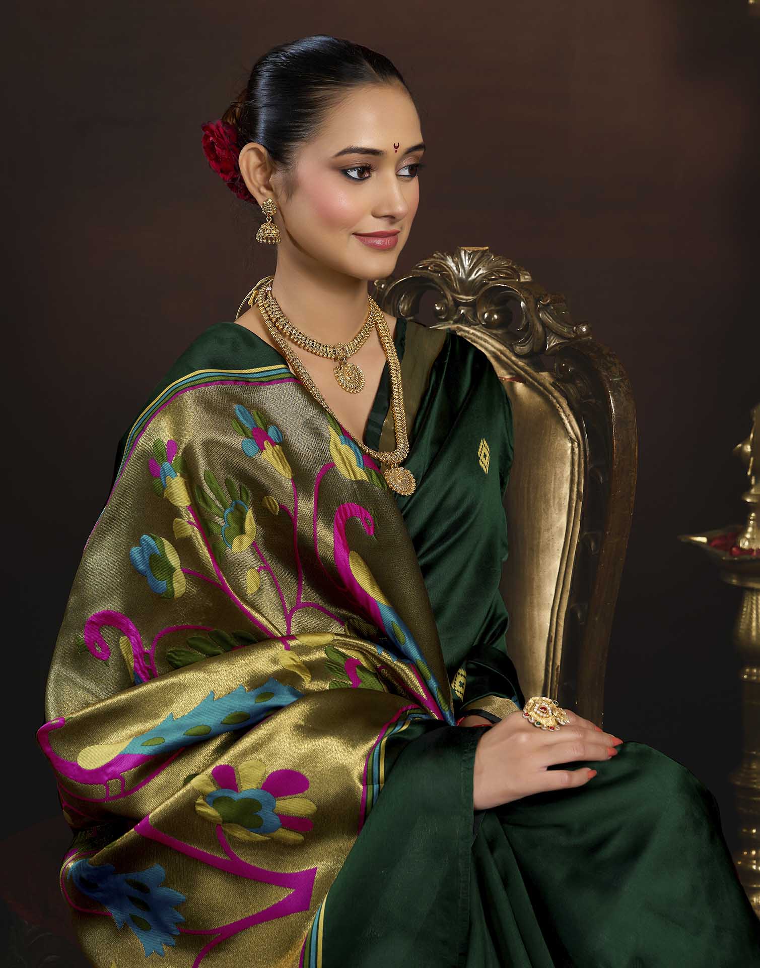 Dark Green Silk Woven Paithani Saree
