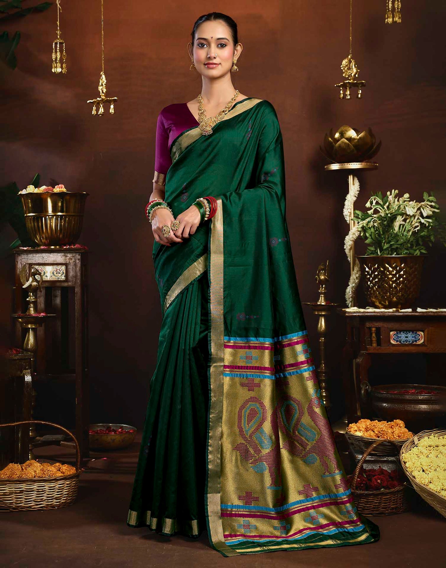 Dark Green Silk Woven Paithani Saree