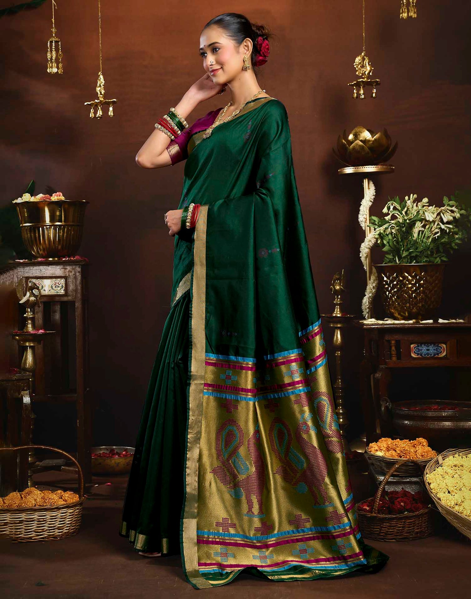 Dark Green Silk Woven Paithani Saree