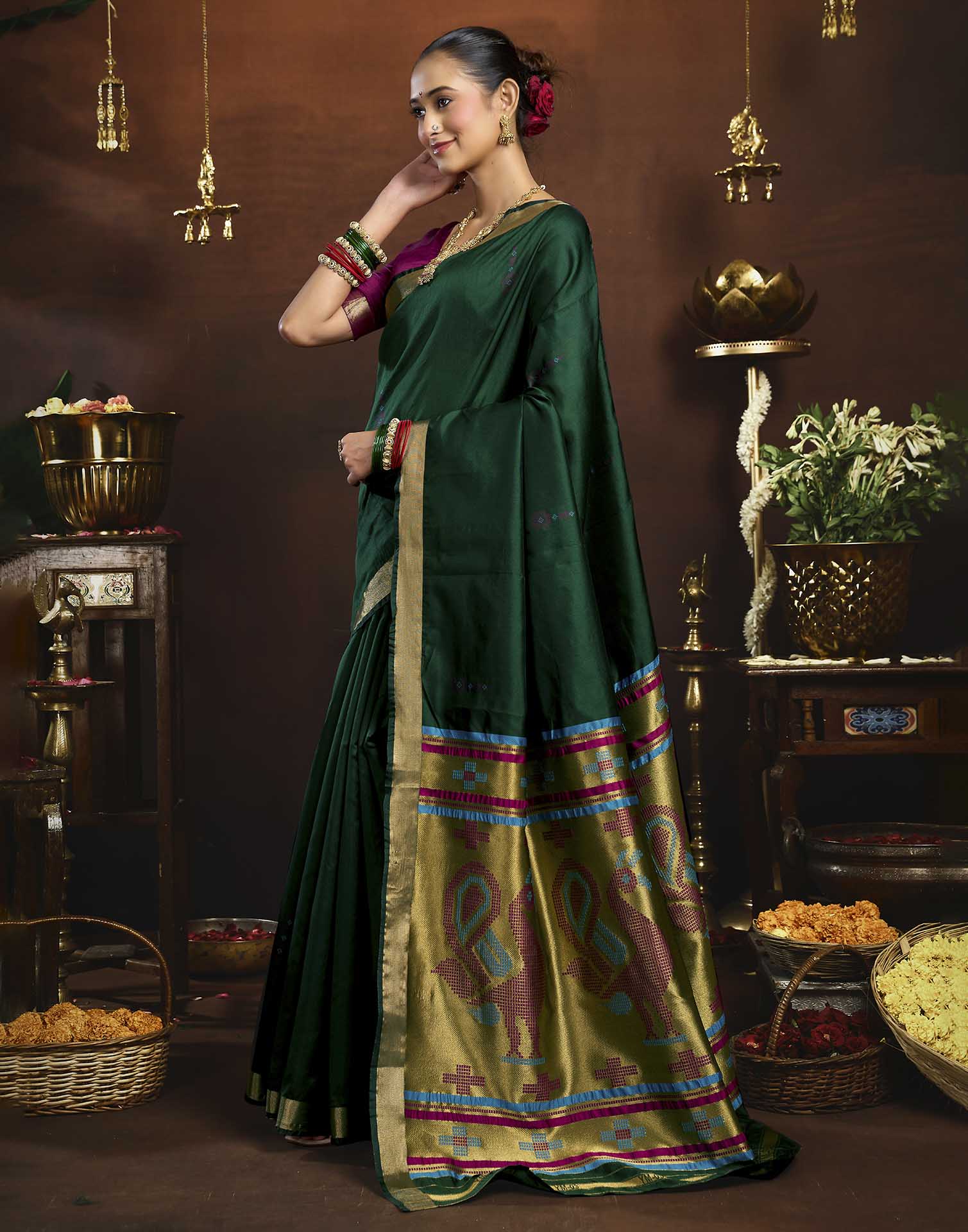Dark Green Silk Woven Paithani Saree