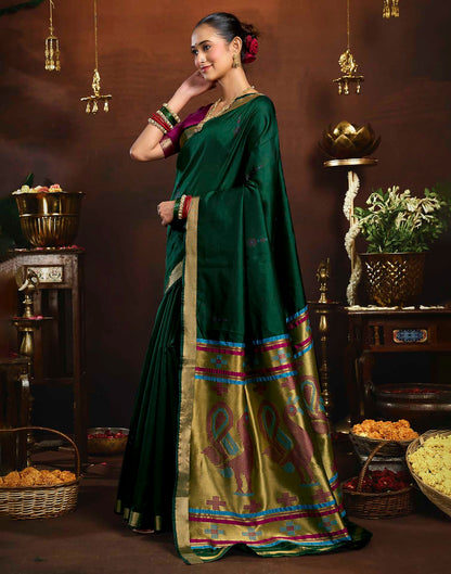 Dark Green Silk Woven Paithani Saree