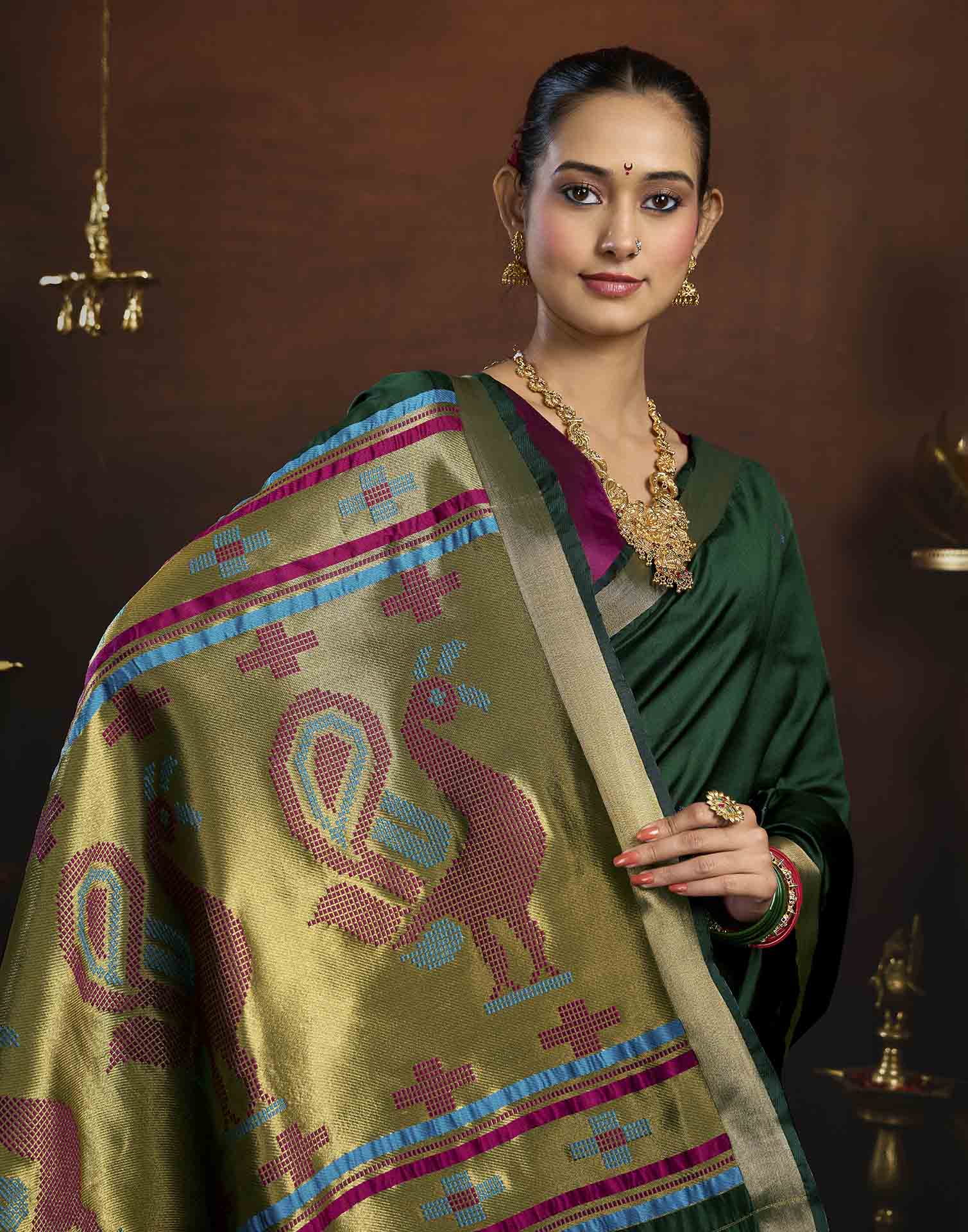 Dark Green Silk Woven Paithani Saree