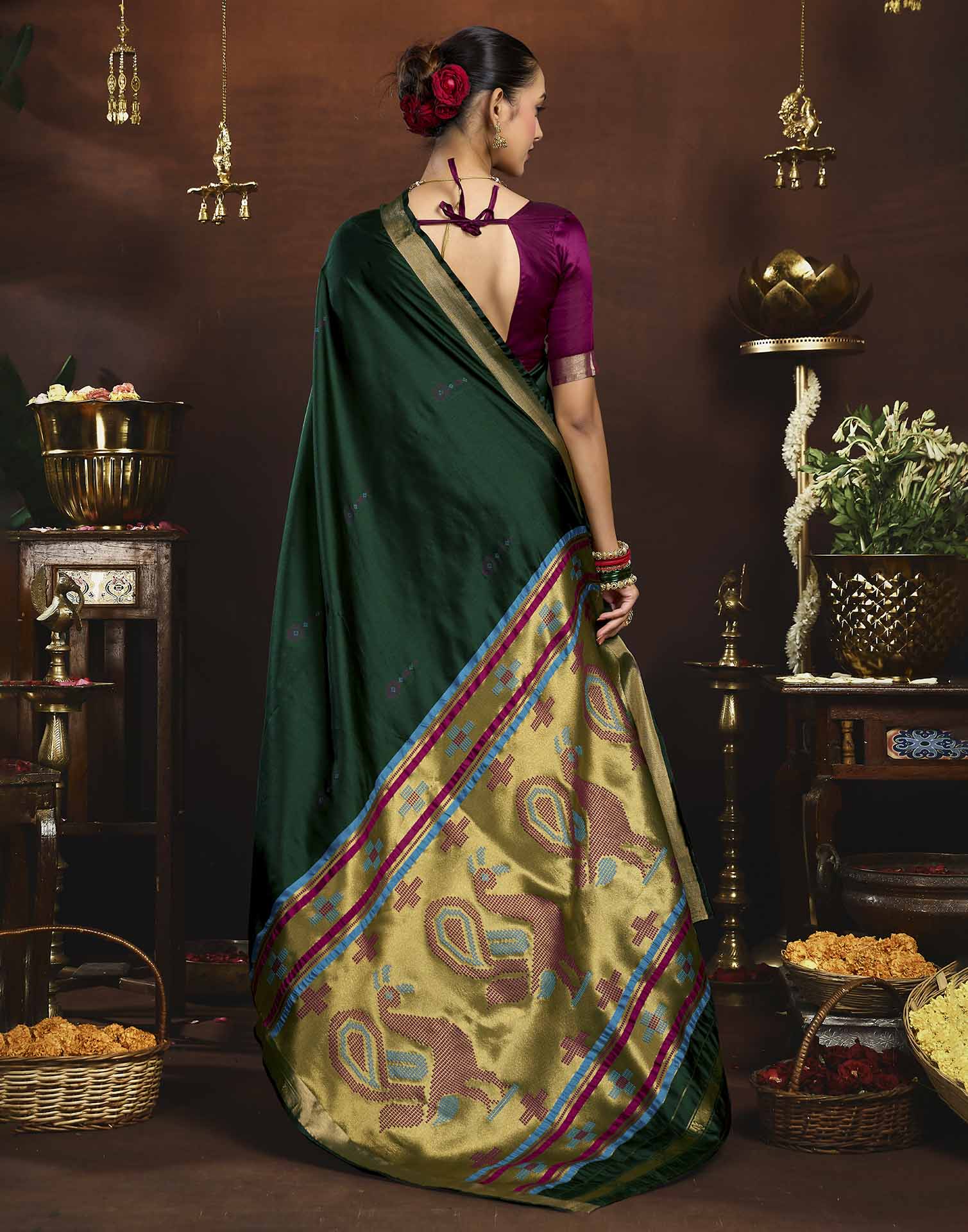 Dark Green Silk Woven Paithani Saree