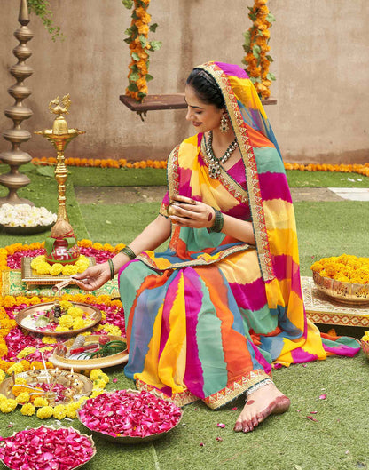 Multicoloured Georgette Printed Bandhani Saree