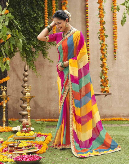 Multicoloured Georgette Printed Bandhani Saree
