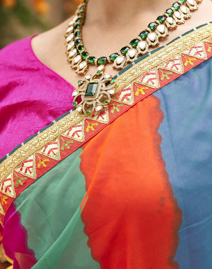 Multicoloured Georgette Printed Bandhani Saree