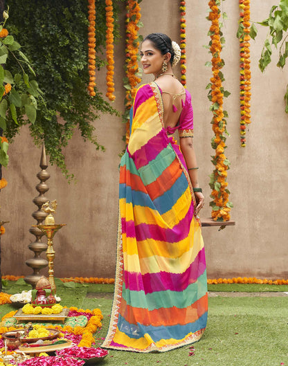 Multicoloured Georgette Printed Bandhani Saree