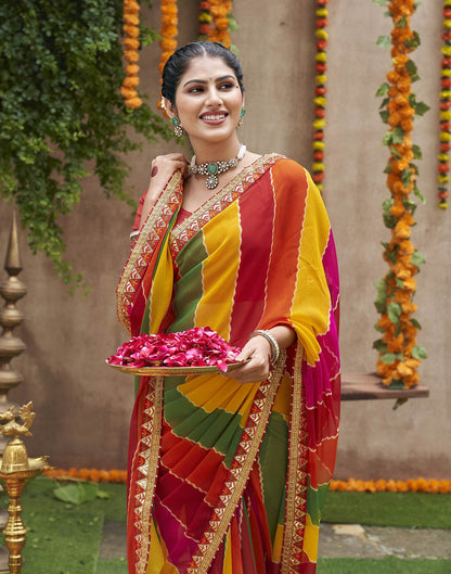Multicoloured Georgette Printed Bandhani Saree