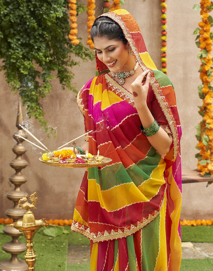 Multicoloured Georgette Printed Bandhani Saree