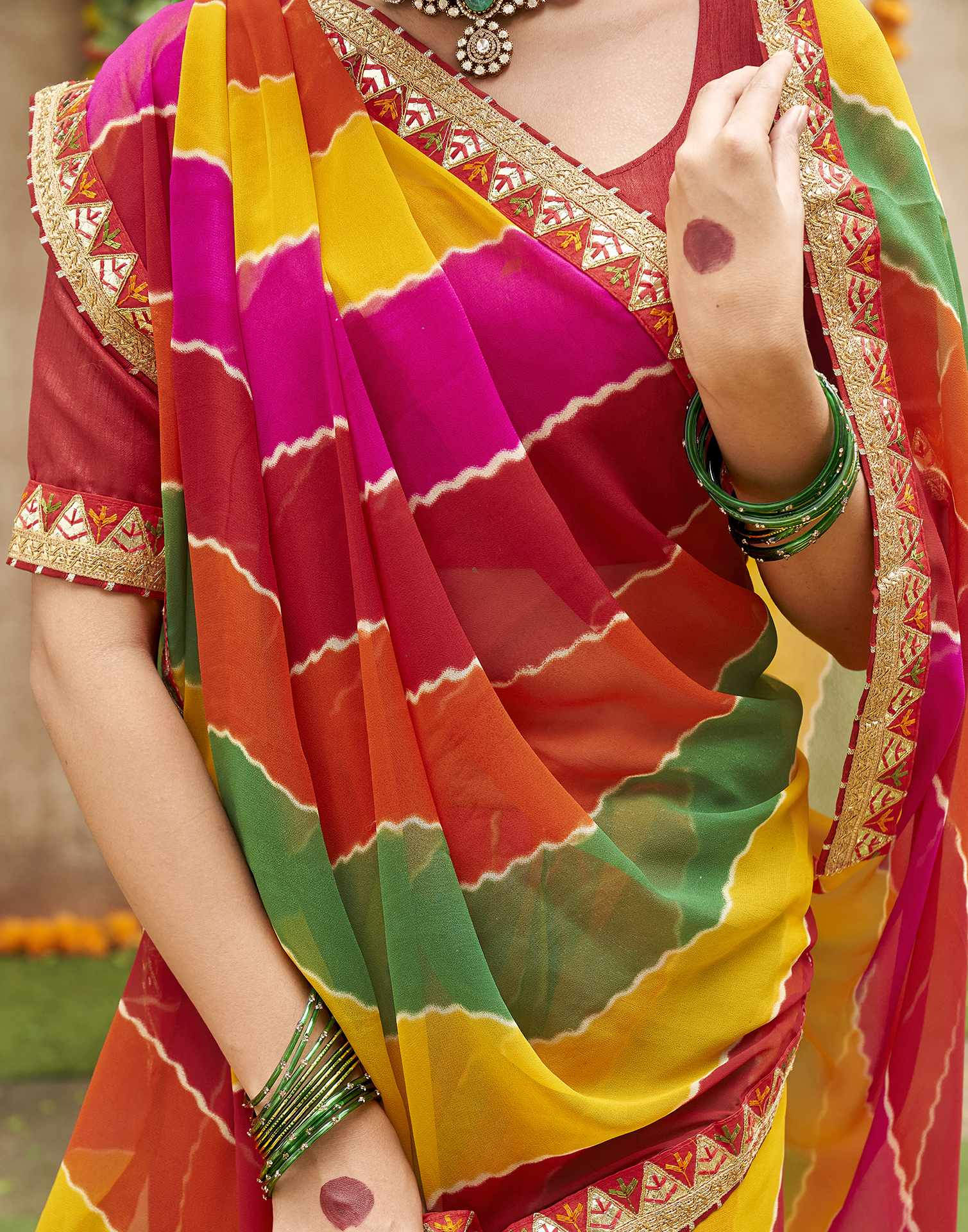 Multicoloured Georgette Printed Bandhani Saree