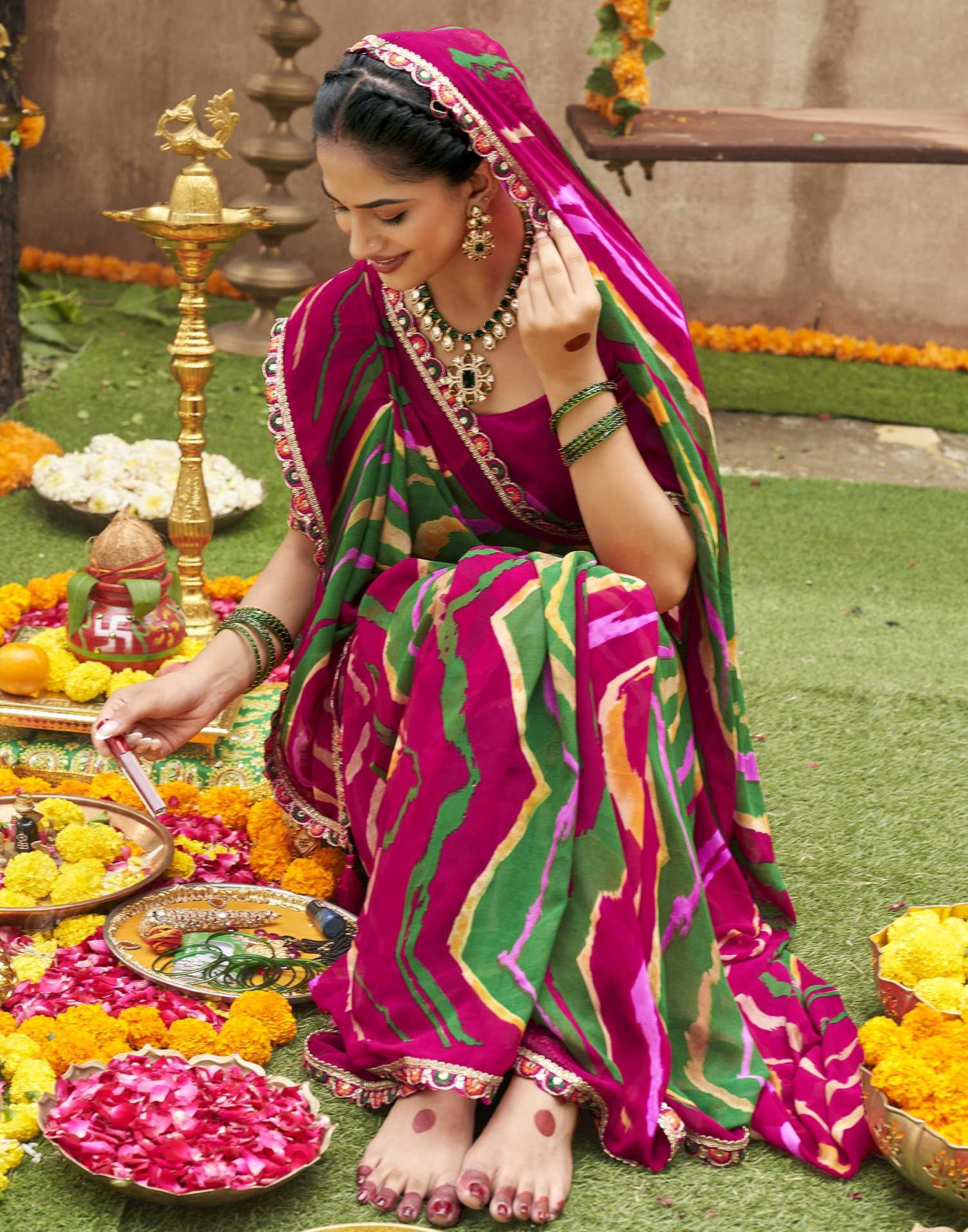 Multicoloured Georgette Printed Bandhani Saree