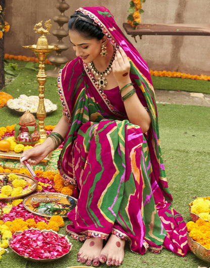 Multicoloured Georgette Printed Bandhani Saree