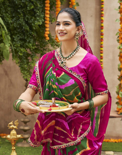 Multicoloured Georgette Printed Bandhani Saree