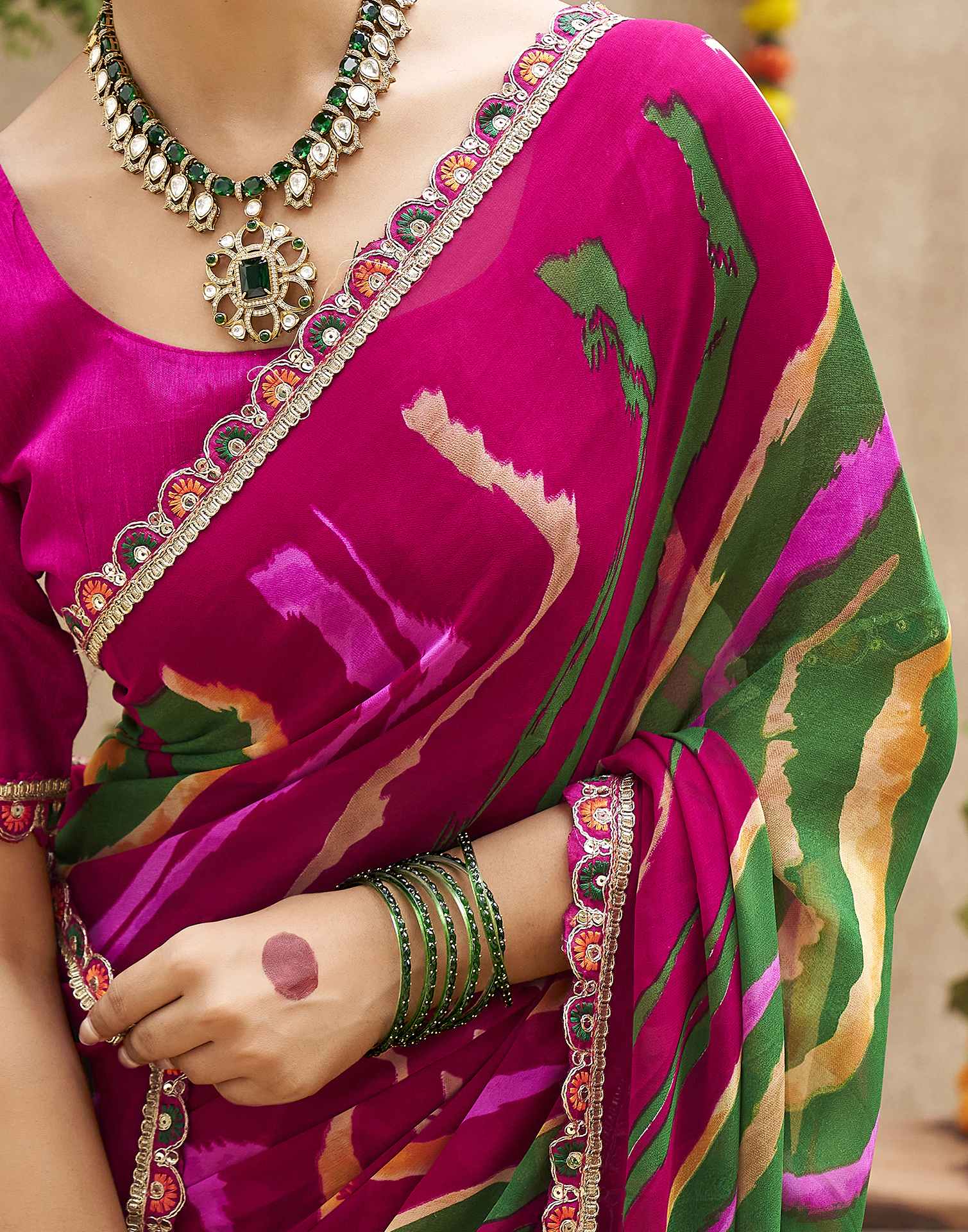 Multicoloured Georgette Printed Bandhani Saree