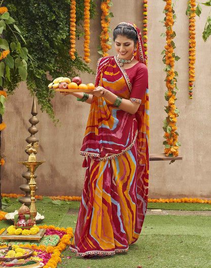 Multicoloured Georgette Printed Bandhani Saree