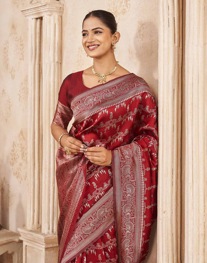 Red Silk Woven Banarasi Saree
